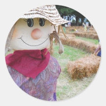 Scarecrow in a Pumpkin Patch Round Sticker