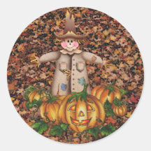 SCARECROW & PUMPKIN PATCH by SHARON SHARPE Round Stickers