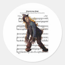 Scarecrow w/Sheet Music Background Round Stickers