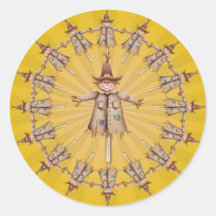 SCARECROW WREATH & RAYS by SHARON SHARPE Round Stickers