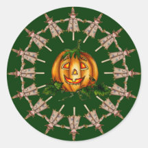 SCARECROWS & PUMPKIN JACK by SHARON SHARPE Round Sticker