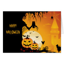 Scary Halloween Pumpkins and Full Moon Card