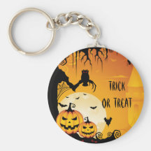 Scary Halloween Pumpkins and Full Moon Keychain