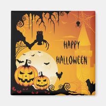 Scary Halloween Pumpkins and Full Moon Magnets