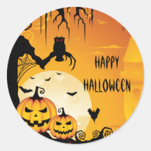 Scary Halloween Pumpkins and Full Moon Stickers
