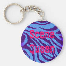 Scene Queen Keychain_Indigo Zebra Print w/Pink Txt