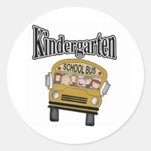 School Bus with Kids Kindergarten Round Sticker