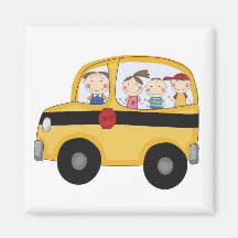 School Bus with Kids T-shirts and Gifts Fridge Magnets
