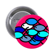 School of Christian Fish Symbols - Blue and Aqua Pinback Buttons
