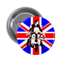 Scooter Rider with Union Jack background Pinback Buttons