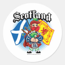Scotland Flags and Piper Round Sticker