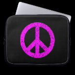 Scribble Stencilled Peace Symbol - Magenta on Blk laptop sleeves