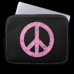 Scribble Stencilled Peace Symbol - Pink on Blk laptop sleeves