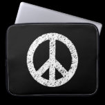 Scribble Stencilled Peace Symbol - White on Black laptop sleeves