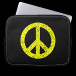 Scribble Stencilled Peace Symbol - Yellow on Black laptop sleeves