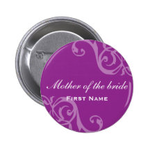 Scroll purple wedding name tag badge pin button