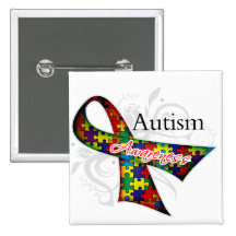 Scroll Ribbon - Autism Awareness Pinback Button