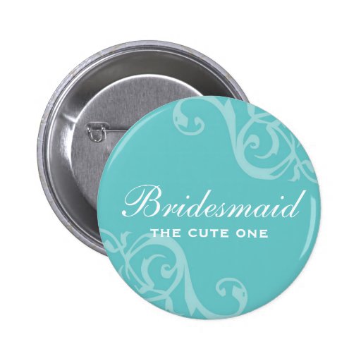 Scroll teal blue wedding name tag badge pin button