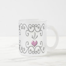 Scrolled Hearts pink small Frosted Glass Mug