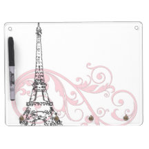 Scrolls and Eiffel Tower - Pink Dry Erase Boards