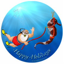 Scuba Diving Santa & Seahorse Ornament Photo Cut Out