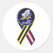 Sea Bees Navy Patch Round Sticker