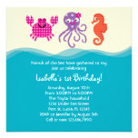 Sea Creatures Girl Birthday Invitation - Aqua