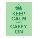 Sea Green Keep Calm and Carry On Postcards