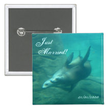 Sea Lions Customisable Just Married Button