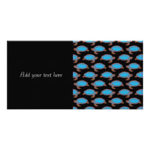 Sea Turtle Pattern Bright Blue on Black Photo Card Template
