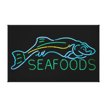 Seafoods with Fish Neon Sign Gallery Wrap Canvas
