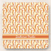 Seahorse Frolic Personalised Coasters Set - Orange cork coasters