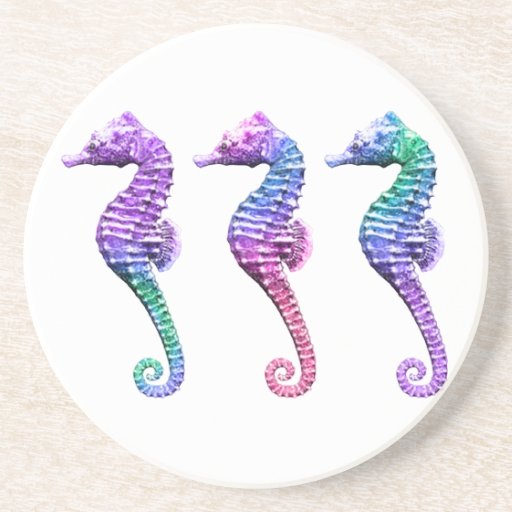 Seahorses in Blue Purple and Green Drink Coaster