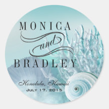 Seashell Dreams Beach Wedding aqua Stickers