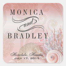 Seashell Dreams Beach Wedding pink Square Sticker