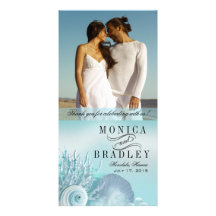 Seashell Dreams Beach Wedding Thank You aqua Personalised Photo Card