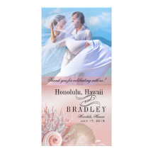 Seashell Dreams Beach Wedding Thank You pink Picture Card