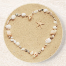 Seashell Heart with Starfish Drink Coasters