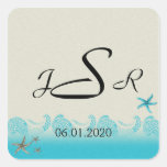 Seaside in Sand and Aqua Monogram Sticker