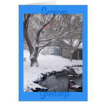 SEASONS GREETINGS - American Flag, Winter Scene Card