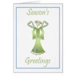 Season's Greetings (green angel) Greeting Cards