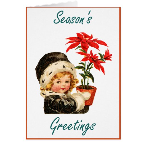 Season's Greetings (vintage poinsettias) Greeting Card