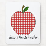 Second Grade Teacher Red Gingham Apple Mouse Pad