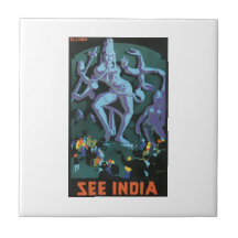 See India Vintage Travel Poster Ceramic Tiles