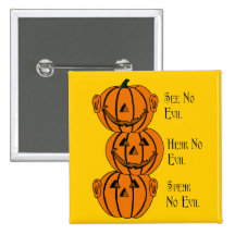 See No, Hear No, Speak No Evil Pumpkins Button