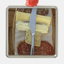 Selection of gourmet cheeses and cut meats christmas tree ornament
