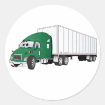 Semi Truck Green White Trailer Cartoon Stickers