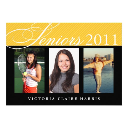 Seniors celebrate gold black 3 photos graduation custom invite