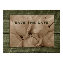 Sephia Roses & Barnwood Wedding Save The Date Postcard