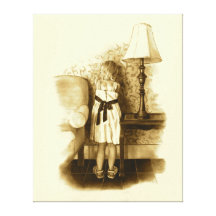 Sepia Art: Little Girl With Face To Wall: Pencil Gallery Wrap Canvas